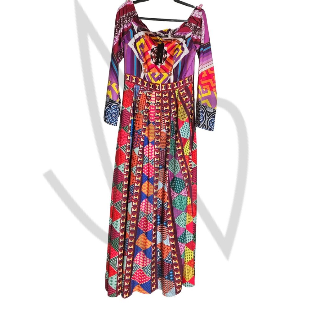 Fashion Nova Multicolor Patchwork Print Maxi Dress NWT- XL